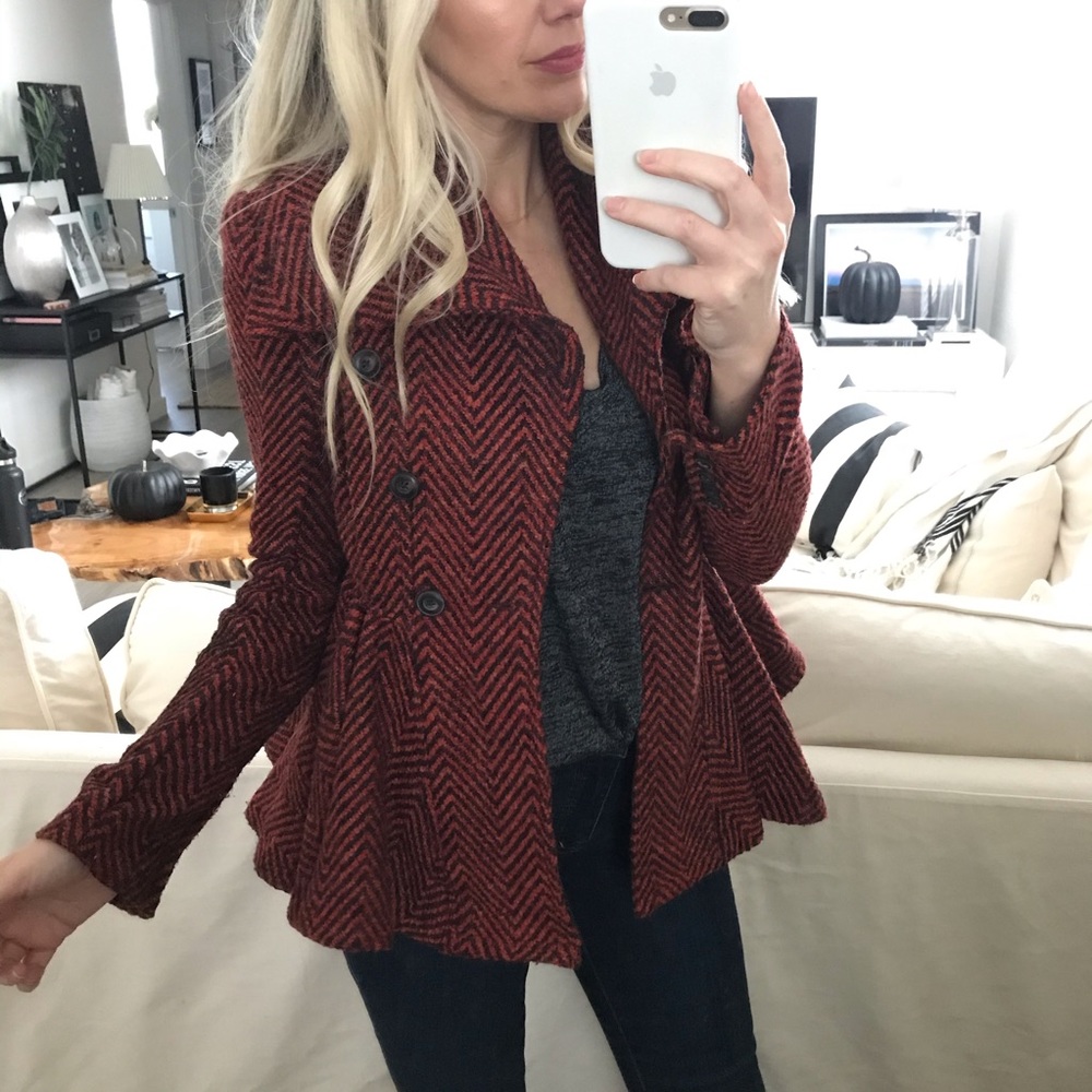 Free People Chevron Peplum Pea Coat Size 0
